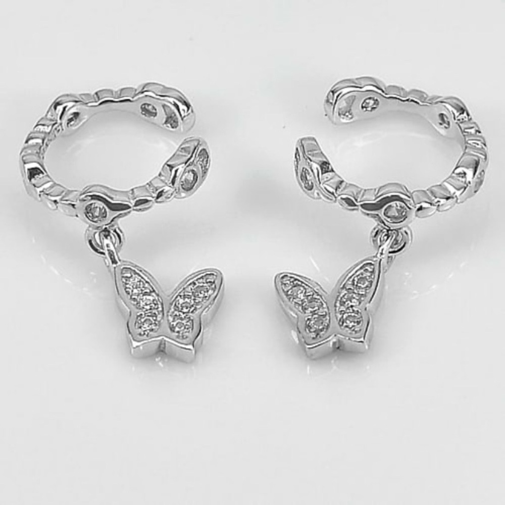 925 Sterling Silver Butterfly Design Clip Earrings 2.00 Grams